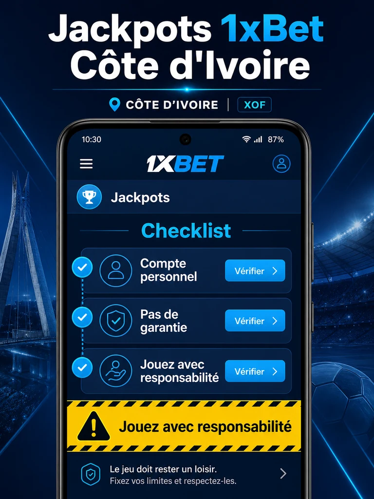 Infographie: checklist Jackpots 1xBet Côte d'Ivoire en Côte d'Ivoire.