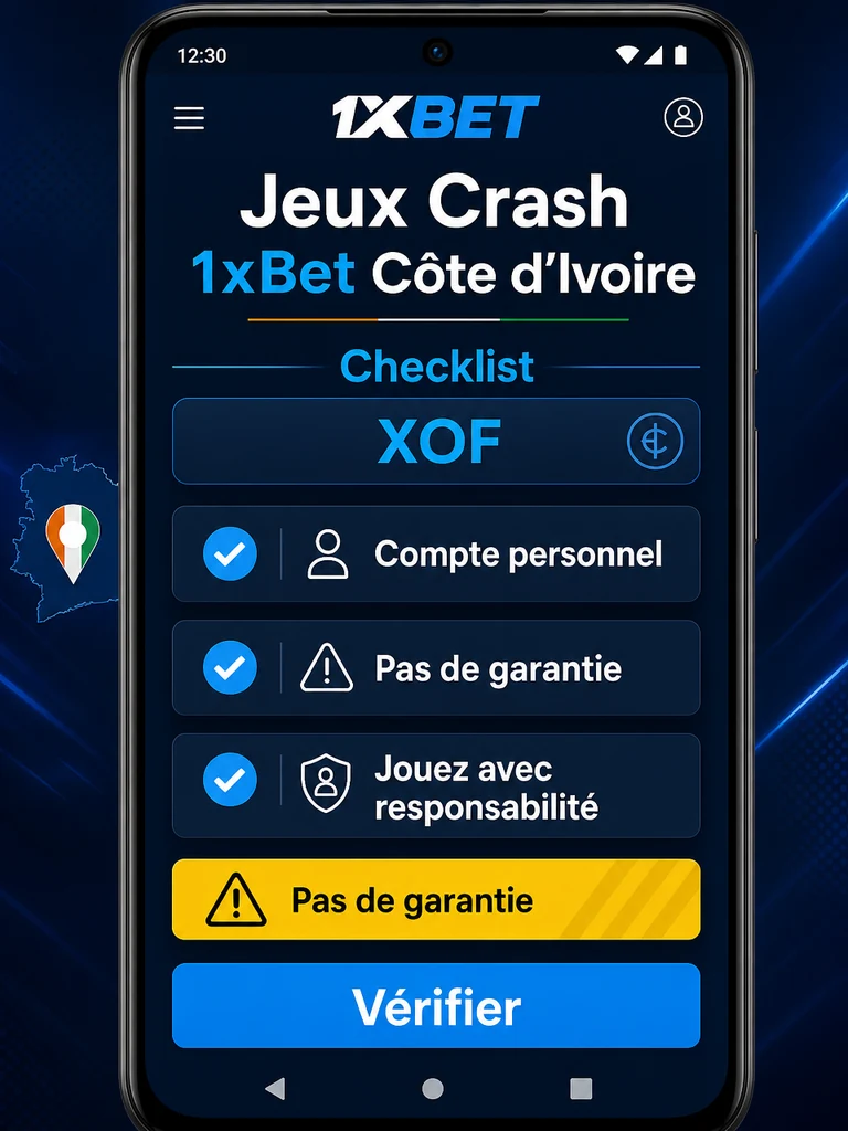 Infographie: checklist Jeux Crash 1xBet Côte d'Ivoire en Côte d'Ivoire.