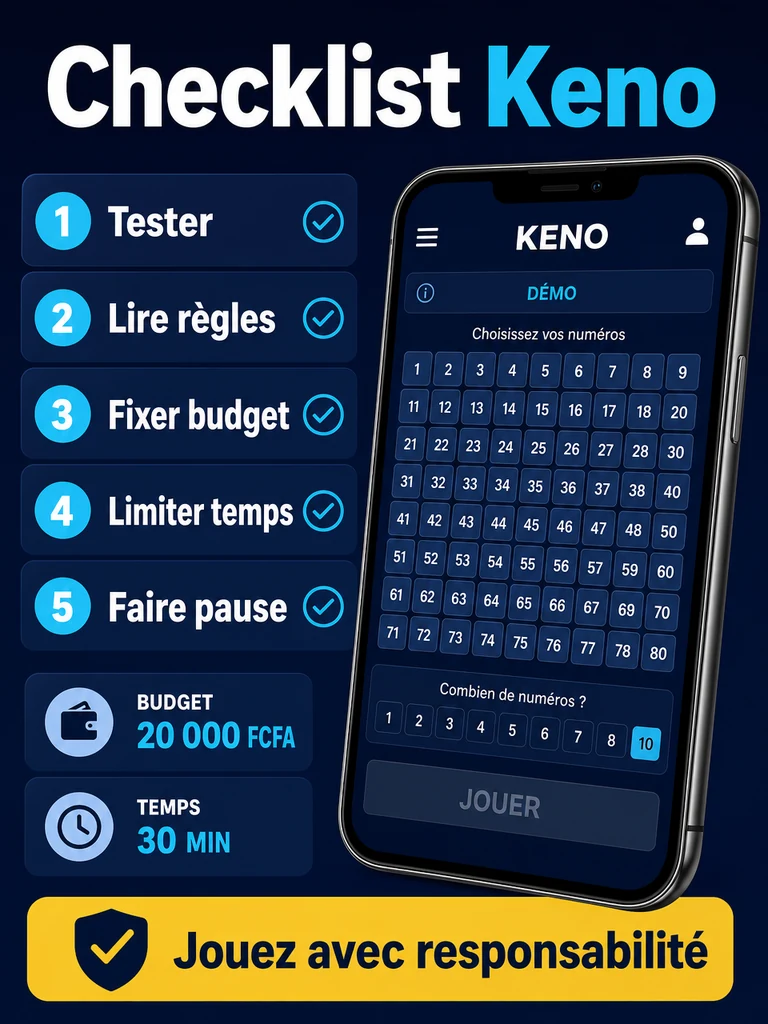 Checklist: tester le Keno, vérifier les règles et limiter la session.