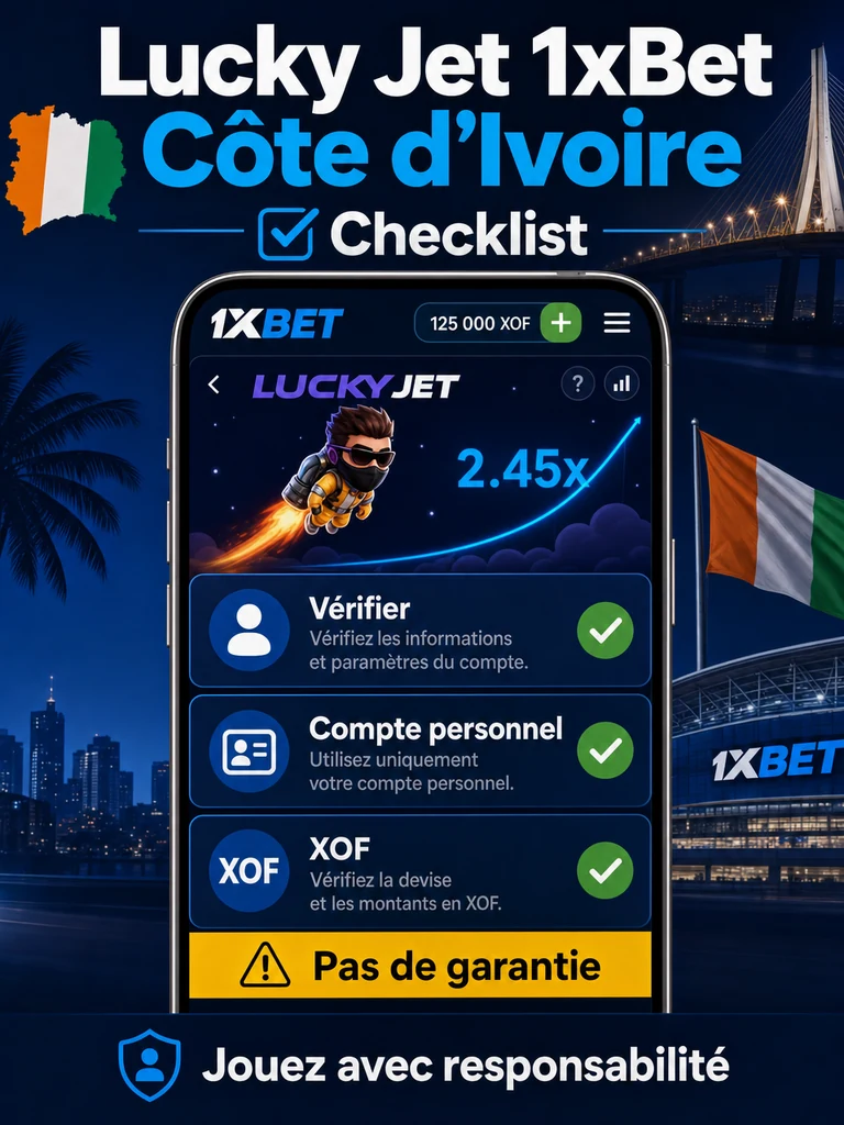 Infographie: checklist Lucky Jet 1xBet Côte d'Ivoire en Côte d'Ivoire.