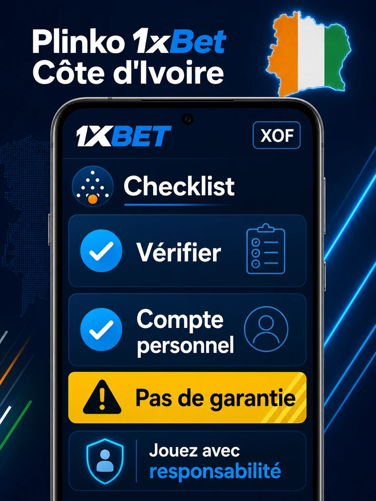 Infographie: checklist Plinko 1xBet Côte d'Ivoire en Côte d'Ivoire.